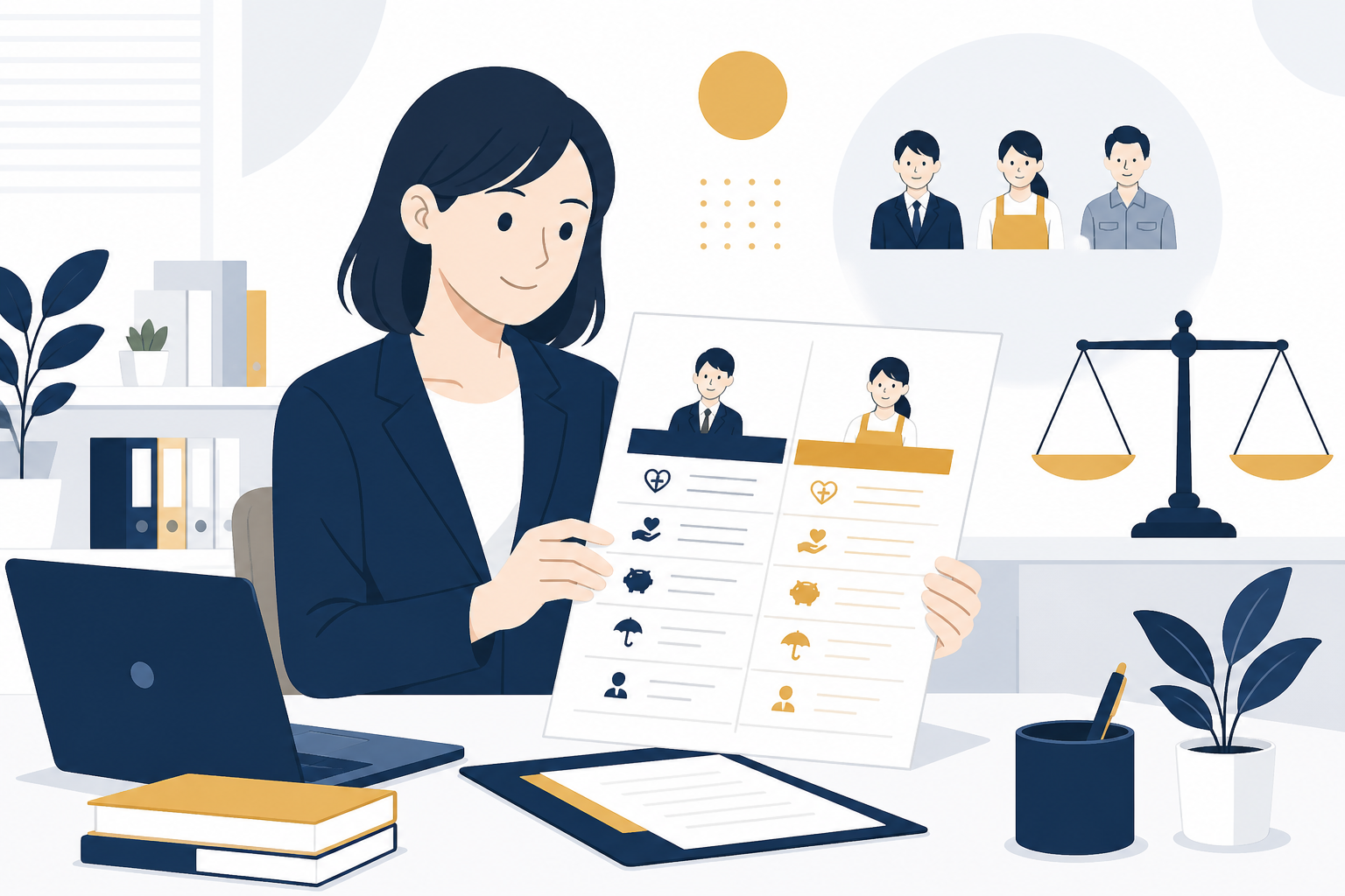 待遇差の説明資料を整理する人事担当者のイメージ