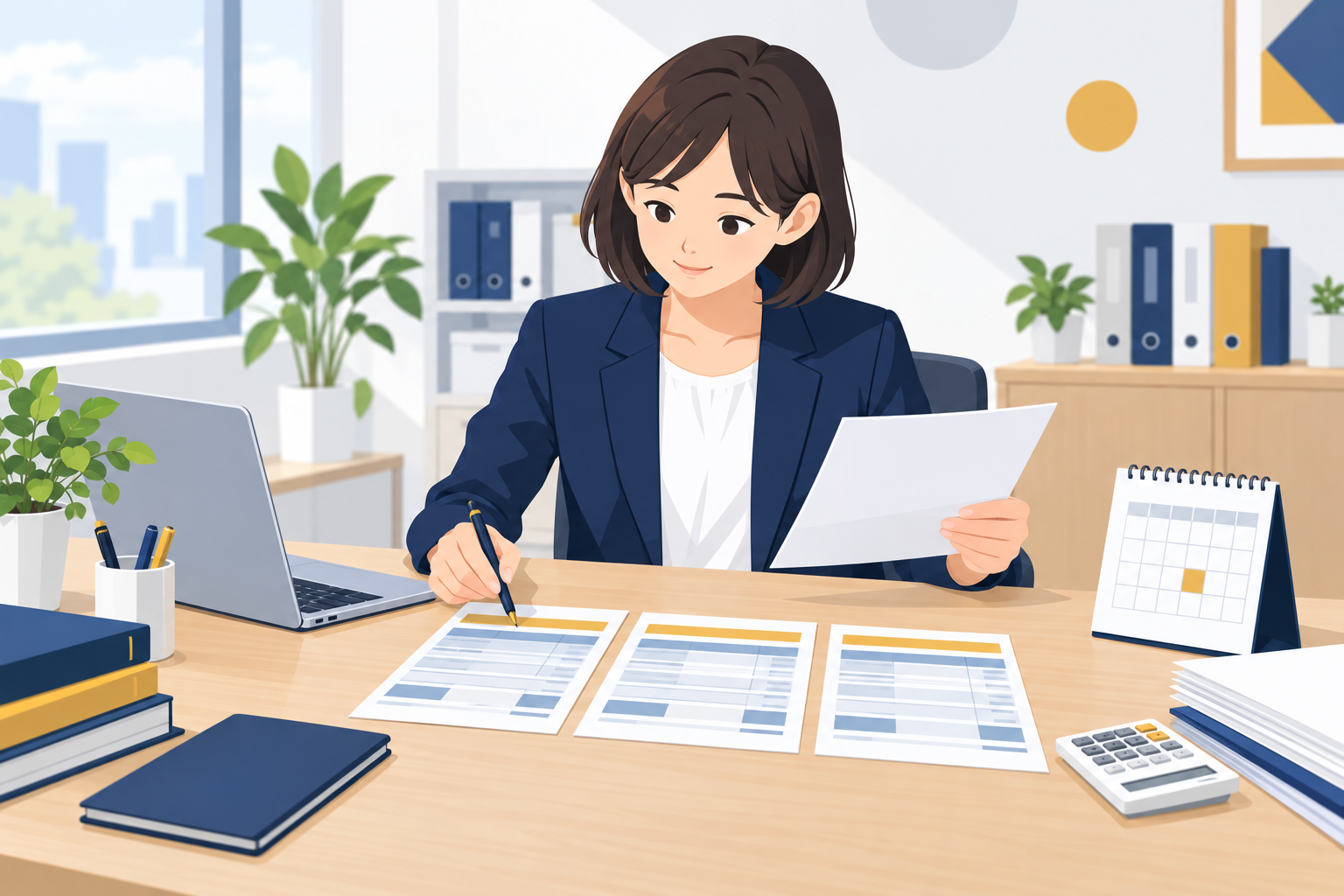 月額変更届の判定で3か月分の給与明細を見比べるイメージ