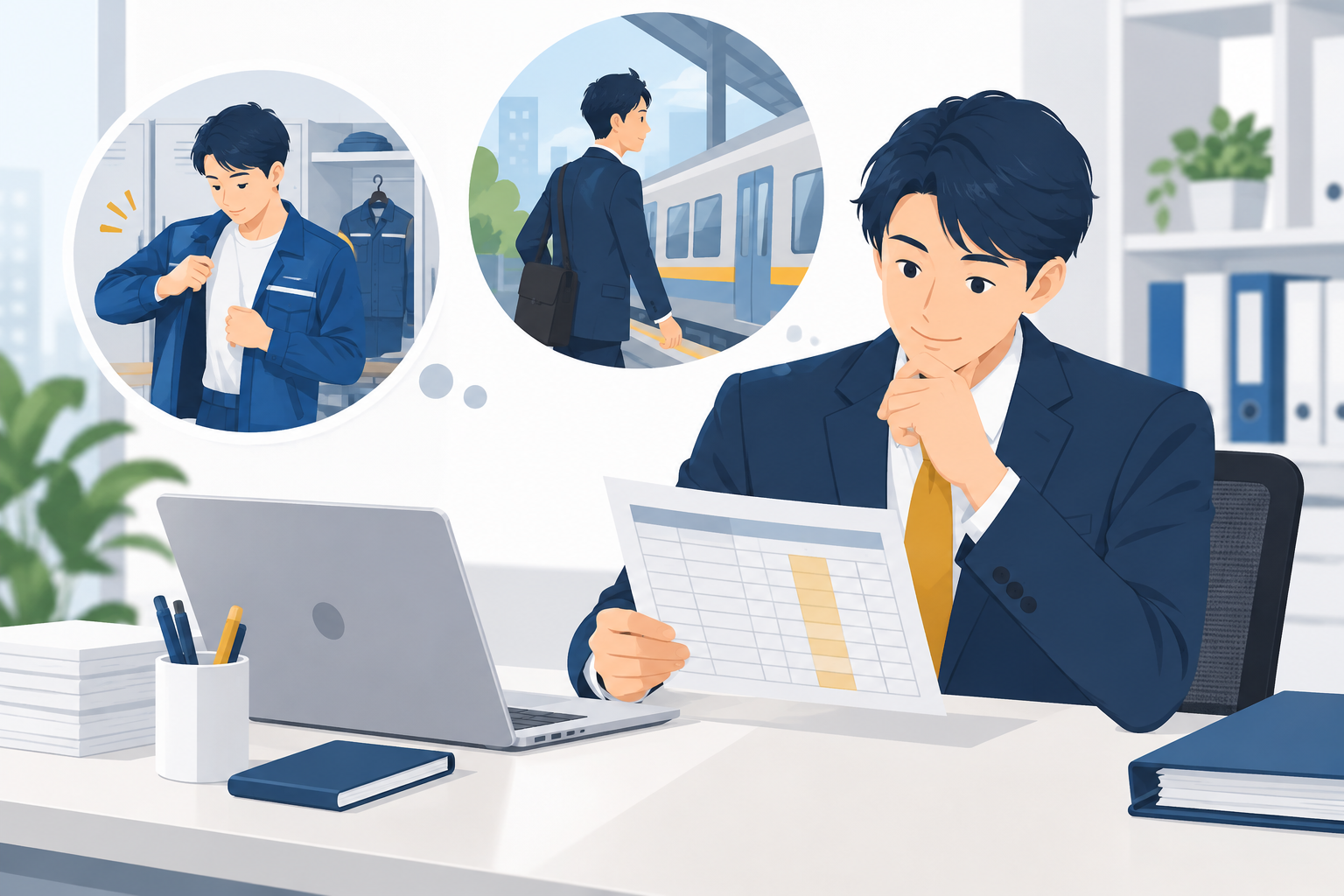 着替えと移動を含めた労働時間の記録を確認するイメージ