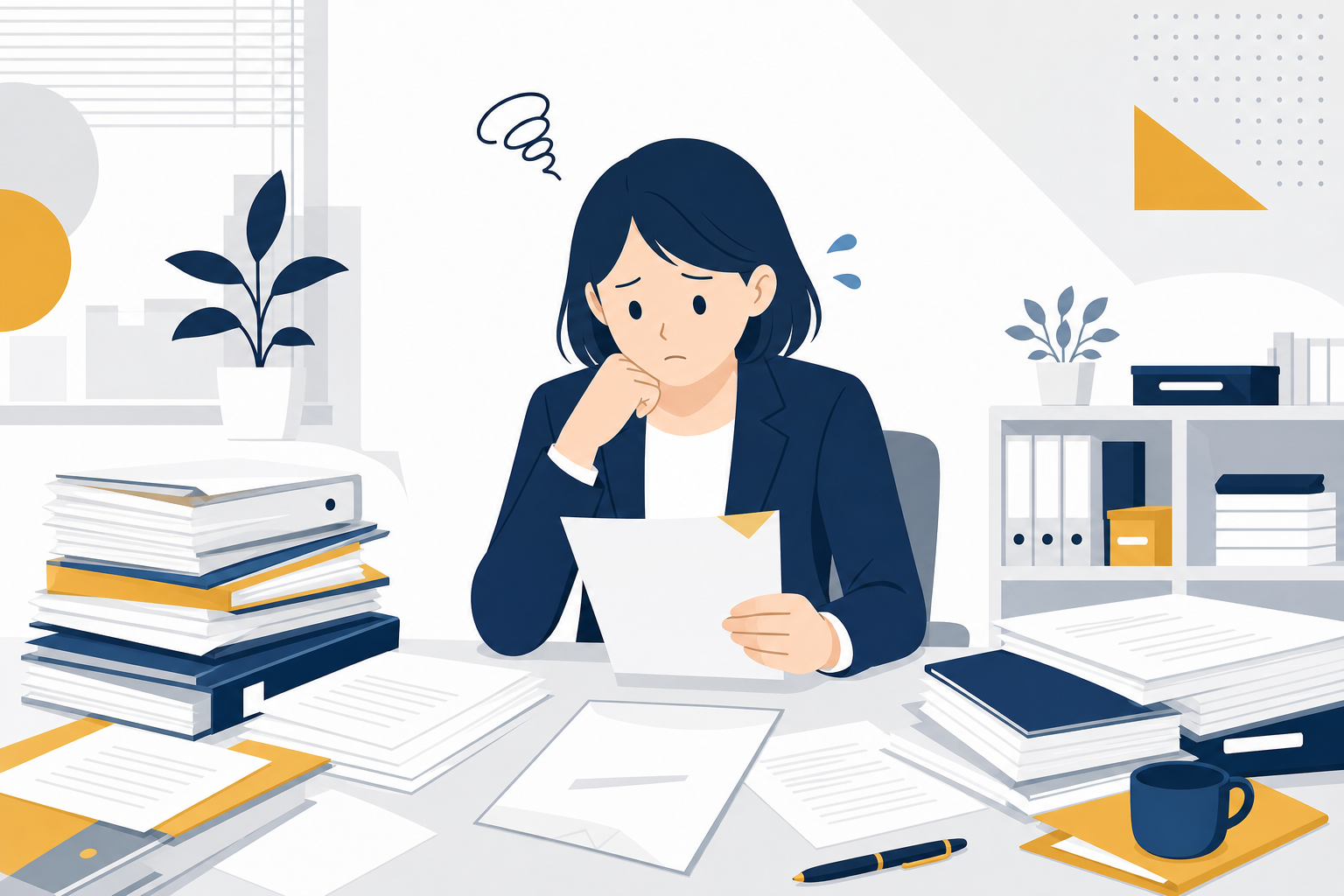 労基署の調査通知を受けて慌てる中小企業の人事担当のイメージ