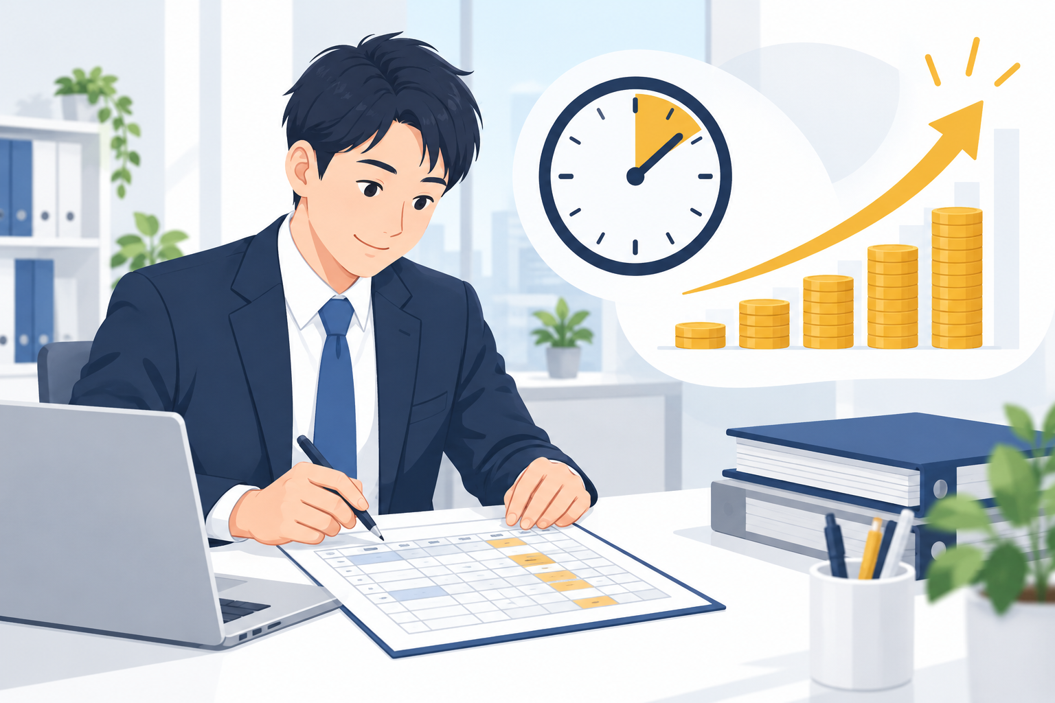基本給を上げた後の固定残業代の時間単価を確かめるイメージ