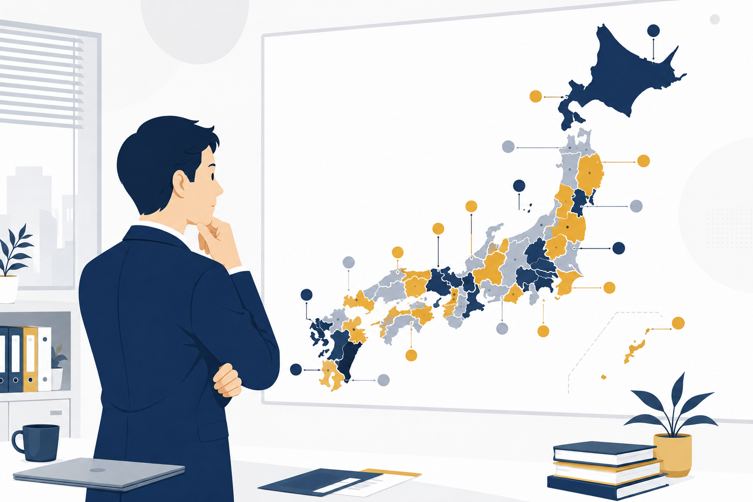 都道府県ごとに異なる最低賃金の発効日を確認する経営者のイメージ