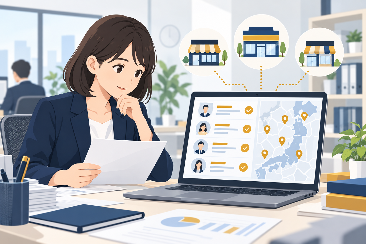 異動で働く店舗が変わった人の最低賃金を確かめるイメージ