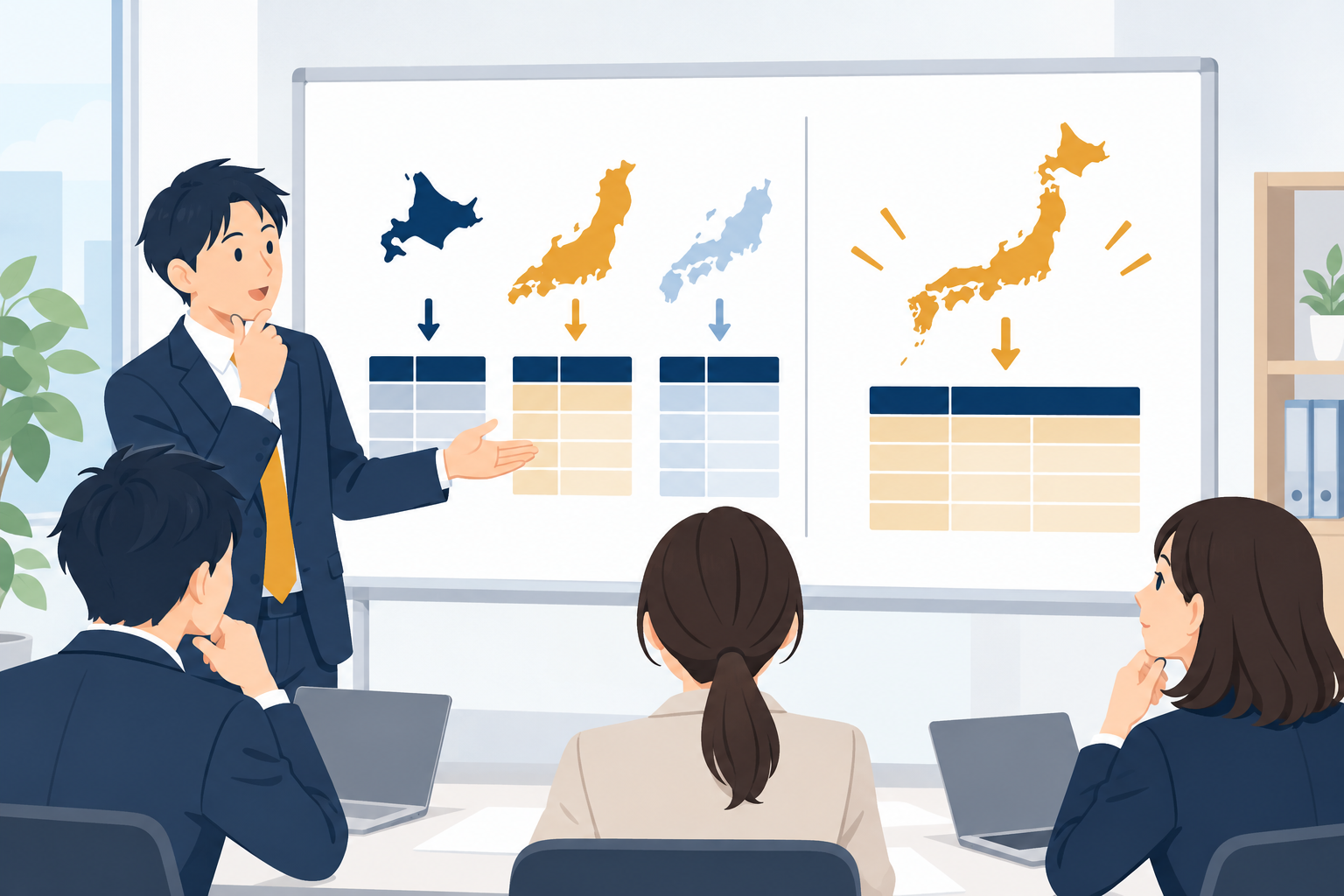 賃金テーブルを県ごとに持つか高い方にそろえるかを検討するイメージ