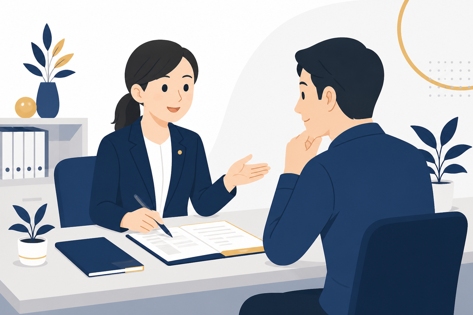 社会保険の手続きについて社労士に相談する中小企業経営者のイメージ