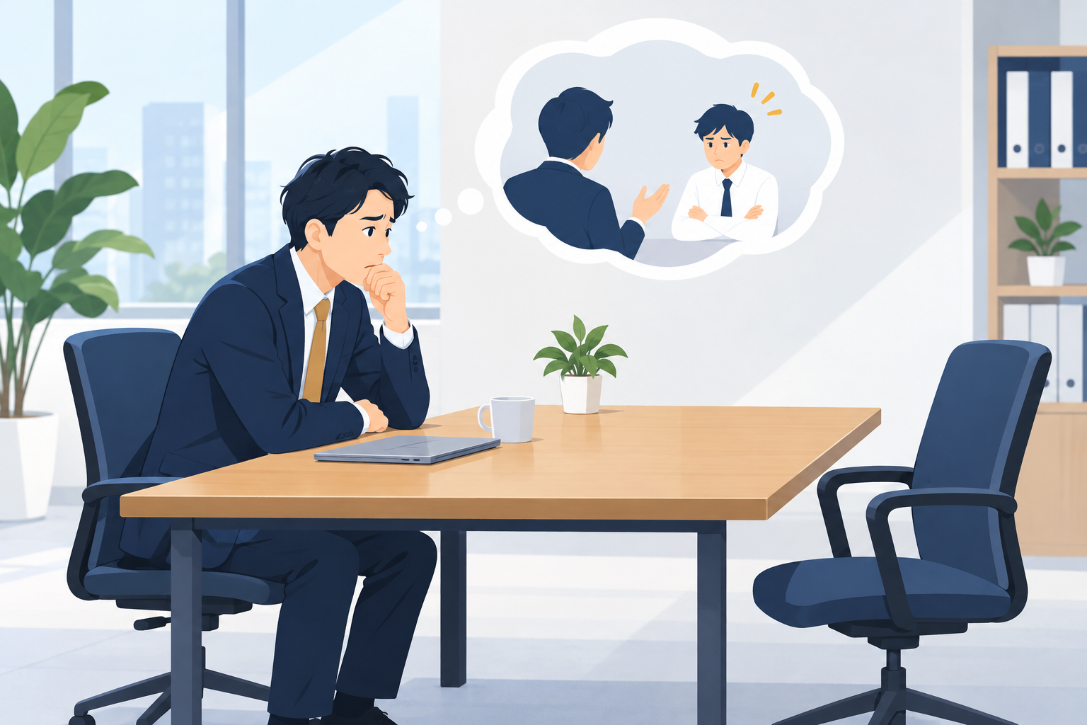 問題社員の辞めさせ方に悩む中小企業の管理職のイメージ