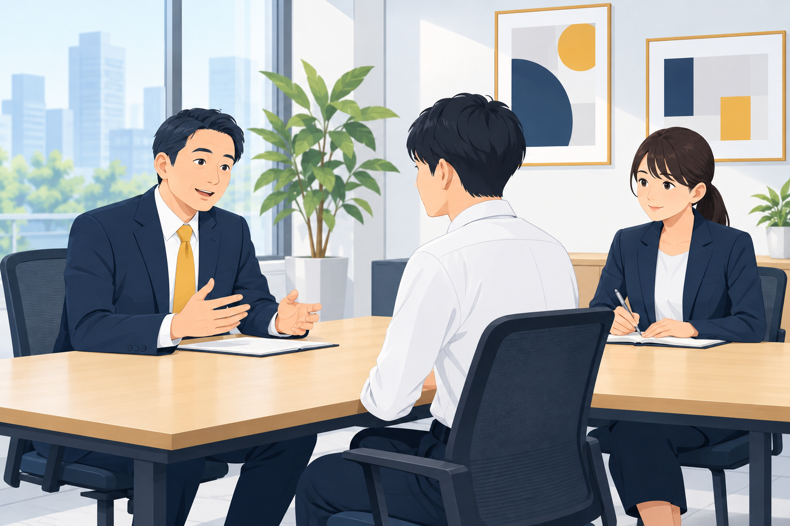 上長を入れた面談で本人と評価をすり合わせるイメージ